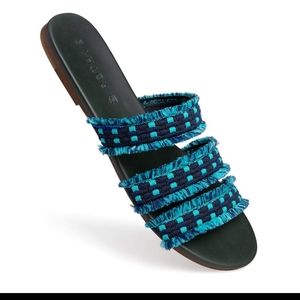Rothy's teal blue fringe band sandals sz 9.5